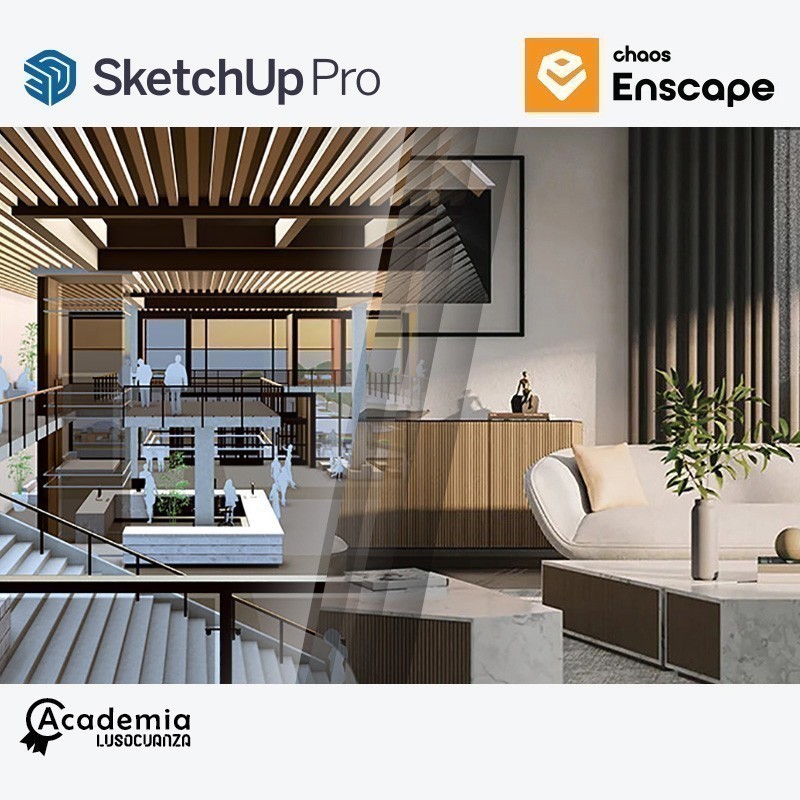 A integração das ferramentas SketchUp Pro e Enscape é surpreendentemente poderosa e simples de usar. Com simplicidade pode-se modelar e organizar, georreferenciar, visualizar em tempo real, criar vídeos e animações, renderizar com alta qualidade e muito mais.
