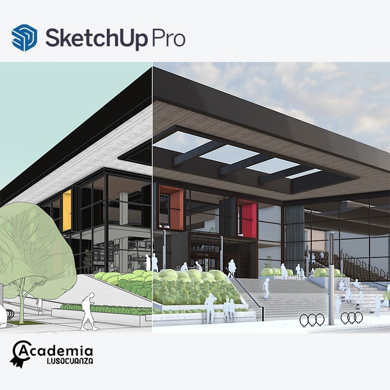 O SketchUp Pro é uma ferramenta surpreendentemente poderosa e simples de usar.
Utilizada para criar, visualizar, apresentar e modificar ideias 3D, rápida e facilmente, tenta ligar a simplicidade e espontaneidade do desenho a lápis com a rapidez e flexibilidade do computador.
O SketchUp Pro foi desenvolvido com o objetivo de colocar a modelação 3D acessível a todos. 
A nossa formação pode incluir o V-Ray para SketchUp que é o líder Mundial nos motores de render.