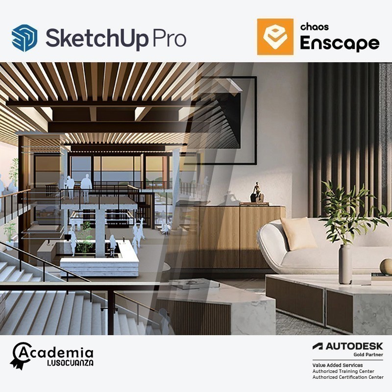 A integração das ferramentas SketchUp Pro e Enscape é surpreendentemente poderosa e simples de usar. Com simplicidade pode-se modelar e organizar, georreferenciar, visualizar em tempo real, criar vídeos e animações, renderizar com alta qualidade e muito mais.