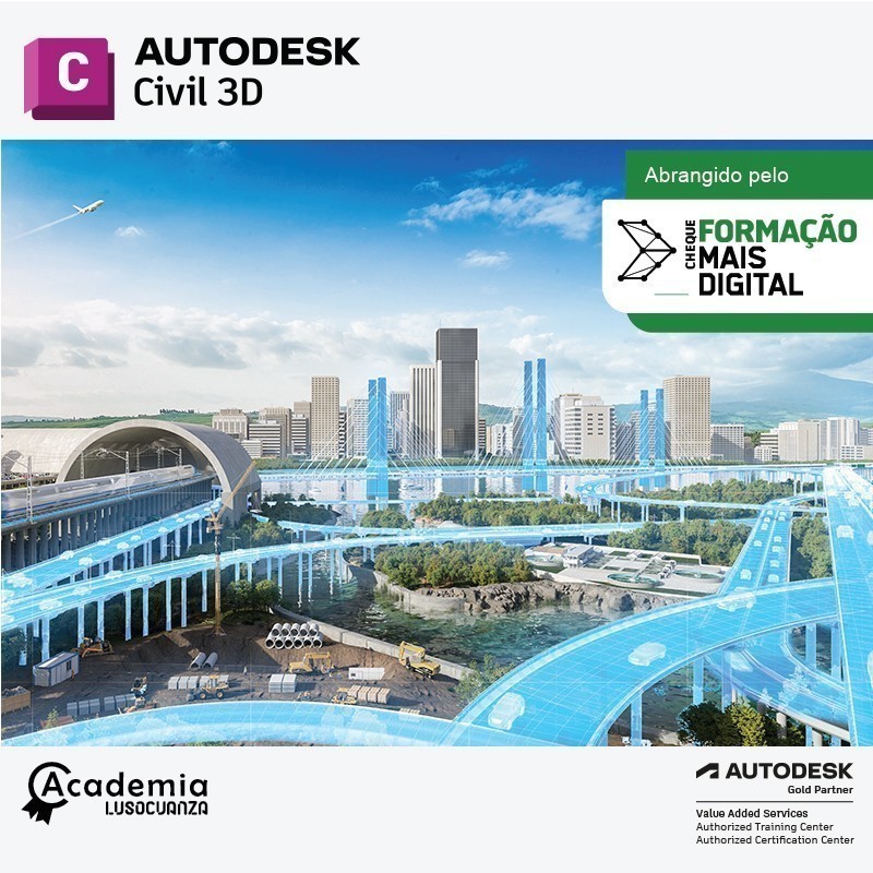 Com o Civil 3D Projeto de Estradas aprende-se a modelar corredores, definir modelos de terreno, criar rasantes, superelevações e alargamentos, e projetar interseções, rotundas e acessos. Com o Subassembly Composer pode-se criar secções tipo personalizadas, cálculo de volumes e materiais, análise de projeto e criação de layouts e relatórios detalhados.